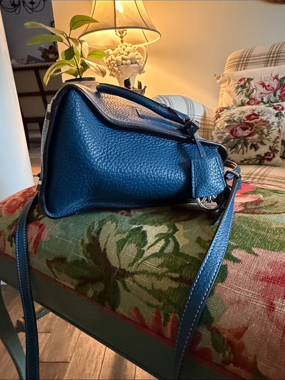 Michael Kors Deep Blue Pebbled Leather Satchel with Crossbody Strap - Picture 3 of 6